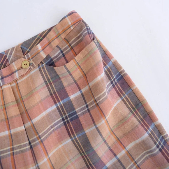 Vintage Genna B by Hidmens  Peach-y Checker Printed Straight Leg Pants - Picture 12 of 15